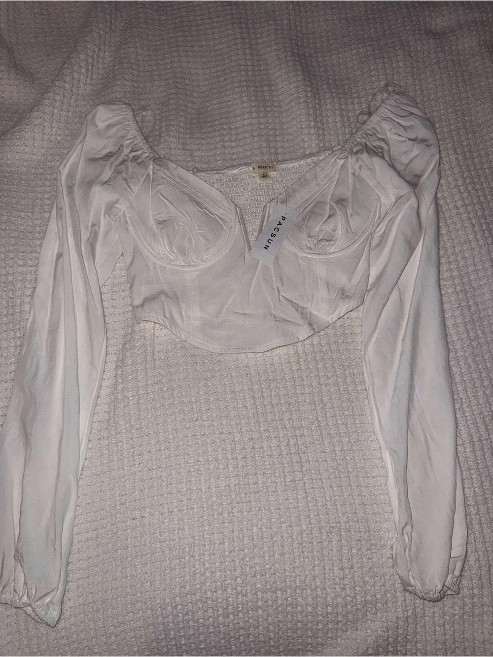 La Hearts White Puff-Sleeve Long-Sleeve Crop Top